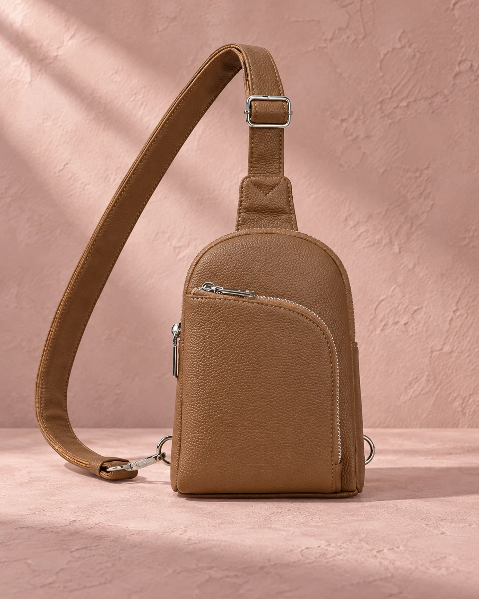 INICAT brown RFID travel sling with its full adjustable strap