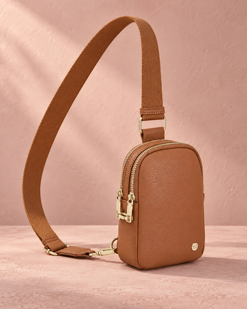 INICAT Brown zip-lock sling with its shoulder strap